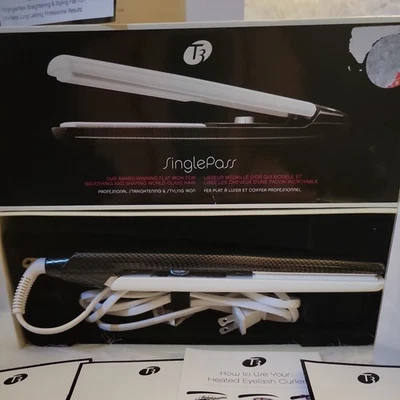 T3 SinglePass Professional 1" Flat Iron White/Black Includes Heat Eyelash Curler - Image 1 of 4