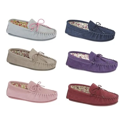 Mokkers Womens Moccasin Slippers Real Suede Leather Comfort Lined Shoes Size