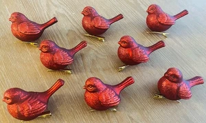 Kardinal Clip auf Weihnachtsschmuck rot Glitzer mundgeblasen Glas Vögel Menge 8 - Bild 1 von 8
