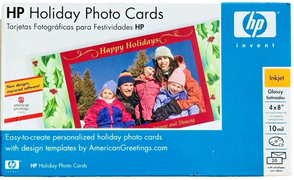 HP Holiday Photo Cards Q8016A 20 w/ Envelopes 4x8" 10 mil Glossy Inkjet Vtg 2005 - Image 1 of 4
