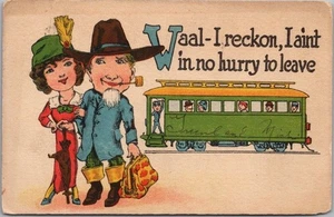 Vintage GREENLAWN, Michigan Greetings Postcard Trolley / Streetcar / 1915 Cancel - Picture 1 of 2