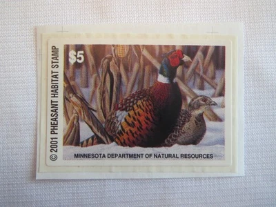 2001 MN Minnesota State Pheasant Habitat Stamp Dept of Natural Resources M/NH OG - Image 1 of 2