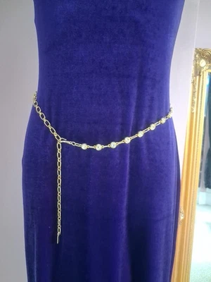 *CHAIN BELT* Gold Tone & Diamante Link Sparkly Belt Waist Chain - Image 1 of 4