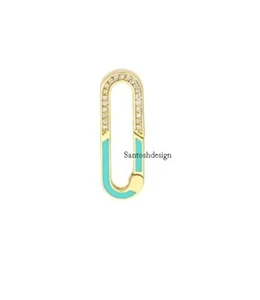 Designer Elongated Oval Silver Diamond Enamel Enhancer Push Lock,Silver Clasp - Picture 1 of 2