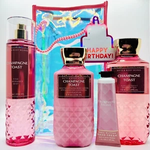 SET 5 PCS BATH & BODY WORKS CHAMPAGNE TOAST MIST+LOTION+HAND CREAM+GEL+GIFT BAG - Picture 1 of 3