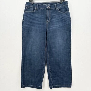 Chicos Jeans 2 Womens 12 Straight Crop Blue Stretch Denim Casual Dark Wash - Picture 1 of 12