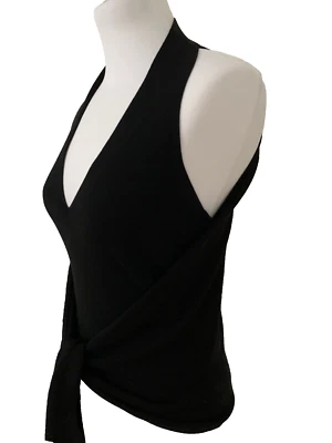 VALENTINO NEGRO HALTER CUELLO EN V CUELLO TOP LANA FINA CON BUFANDA ADJUNTA TALLA M Foto 1 de 4