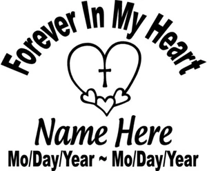 IN LOVING MEMORY HEART DECAL MEMORIAL w/cross Window Sticker Personalized car - Bild 1 von 2