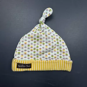 Matilda Jane Baby Beanie Hat 12-24M Knot Top Floral Striped Yellow Stretch Cap - Picture 1 of 6
