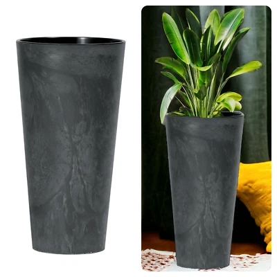 Blumenkübel Rund Beton Optik Blumentopf Slim Einsatz  (5 Größen; Anthrazit) - Bild 1 von 4