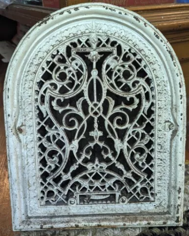 Antique Cast Iron Arched Top Wall Register Heat Grate 17 x 13.5 Old Vintage Cover