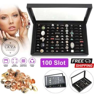 100 Slot Gioielli Anello Espositore Organizzatore Vassoio Porta Orecchini Scatole Portaoggetti Astuccio - Foto 1 di 12