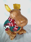 St Nicholas Square 1999 Cookie Jar Moose with Green Sweater Christmas Holiday
