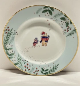 Set/2 Winnie the Pooh & Piglet Gifting Path 8” Salad/Dessert Disney Holiday NEW - Picture 1 of 4