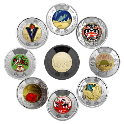 Canada Colored Toonie Rare $2 Dollars  9-Coins Set, 2017 - 2023  Full Set • 119.99$