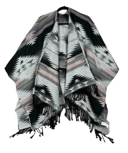 American Eagle Soutwestern Print Serape Poncho Wrap Grey Pink One Size - Picture 1 of 5