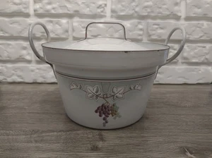 Antique Enamel Pot Handled and Lidded Grape decorated 8" Grannies cookware #2029 - Picture 1 of 19