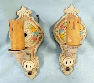 Pair of Art Deco Polychrome Light Metal Wall Sconces For Parts/Restoration - Picture 1 of 8