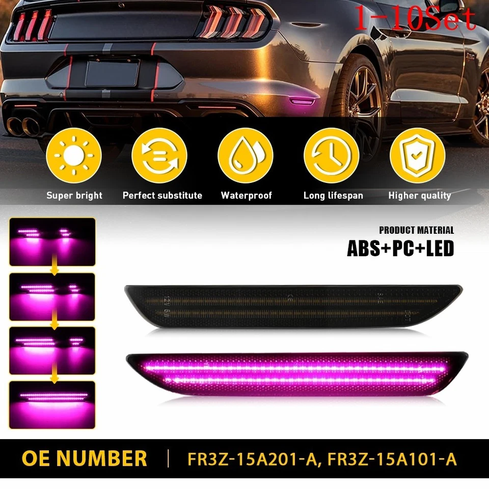 Ajuste 2015-2023 Ford Mustang para-choque traseiro digitalização roxa LED luz indicadora lateral conjunto 1-10 - Imagem 1 de 4