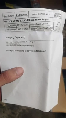 Ford F-350 1997 juntas de válvula y sellos principales/de salida Foto 1 de 2