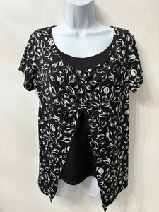 NOTATIONS Women's Blouse Short Sleeve Round Neck Petite Size Medium Faux Cami - Picture 1 of 14