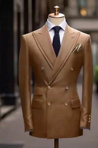 Business Double Breasted Men Suits Regular Fit Groom Wedding Formal Peak Lapel - Picture 1 of 8