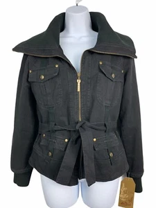 NWT Giacca Wide Collar Jacket Black Med Womens Full Zip Tie Waist Pockets $100 - Picture 1 of 11