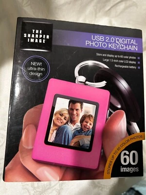 Pink Sharper Image USB 2.0 Digital Photo Keychain 60 Images Charging Cable Incl - Image 1 of 4
