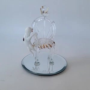 Clear Spun Glass Chair White Cat Climbing Bird 3.25" Tall Gold Trim - Picture 1 of 5