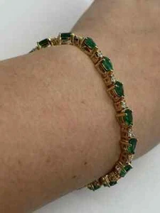 8Ct Pear Cut Lab Created Emerald Women's Tennis Bracelet 14K Yellow Gold Plated - Picture 1 of 4