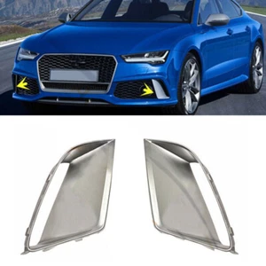 A Pair Front Bumper Fog Light Border Cover Bezel Chrome For Audi RS7 2014-2018 - Picture 1 of 7