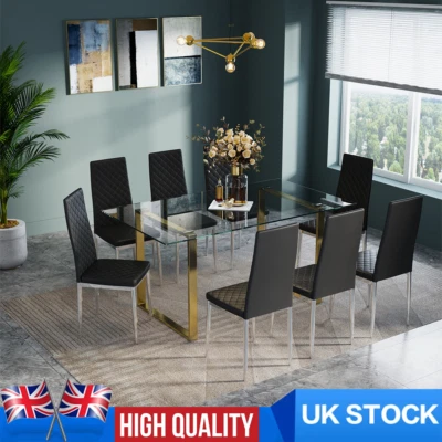 Square Tempered Glass Table & Chair Sets Dining Room Kitchen Table w/ Metal Legs - Image 1 of 4