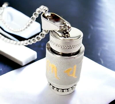 Om Mani Padme Hum Pendant | Buddhist Symbol | Stainless Steel | Silver Finish | - Image 1 of 4