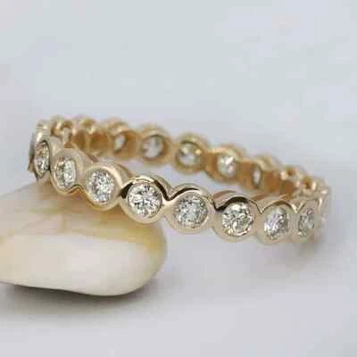 2.10 CT Round Cut Certified Moissanite Eternity Band Ring 14K Yellow Gold Plated - Image 1 of 4