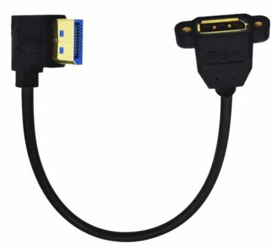 DisplayPort 1.4 Left Angle Male to Female Panel Mount Extension Cable 8K 60hz - Image 1 of 3
