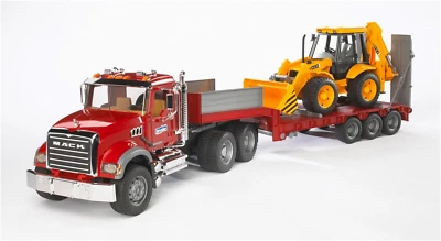 Toys 02813 Mack Granite Flatbed Truck with JCB Loader Backhoe - Image 1 of 2