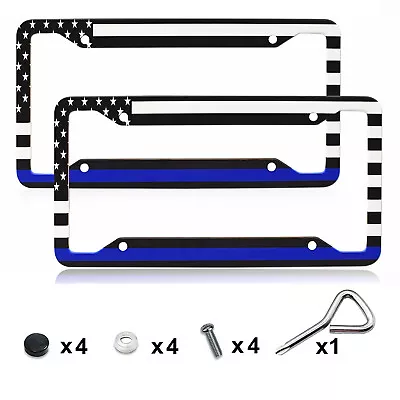 2pcs Metal US Flag Car License Plate Frames Cover For Silverado 1500 Accessory - Image 1 of 4