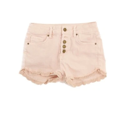 Love Fire Juniors Cutoff Shorts Size 3 Button Fly Crochet Detail Pink Denim B73 - Image 1 of 2