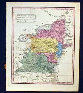 1832 The Middle States M. Malte-Brun Color Map Maryland New York Virginia Jersey - Picture 1 of 12