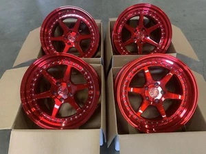 18x9.5 +15 F, 18x10.5 +15 R, Aodhan DS09 5x114.3 Candy Red Wheels (Used Set) - Picture 1 of 6