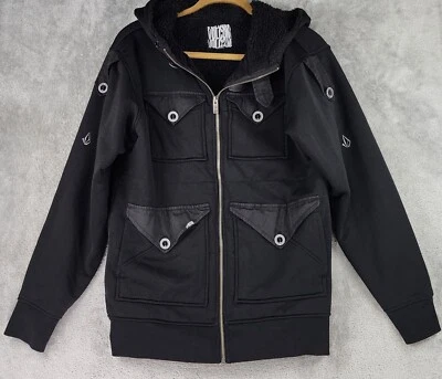 Volcom Jacket Mens Small Black Sherpa Lined Full Zip Hooded Long Sleeve Coat - Image 1 of 4