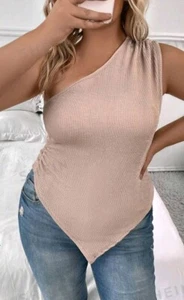 Plus Size 3XL (18) One Shoulder Asymmetrical Khaki Colored Top  - Picture 1 of 3