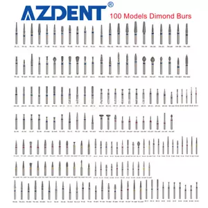100 Models AZDENT Dental Diamond FG Burs for High Speed Handpiece Friction Grip - Picture 1 of 17