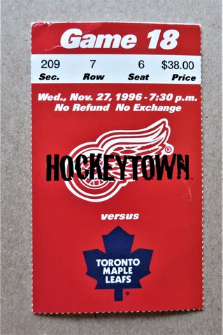 Red Wings vs Toronto Maple Leafs ticket stub Nov 27, 1996  - Shanahan Hat Trick Cover