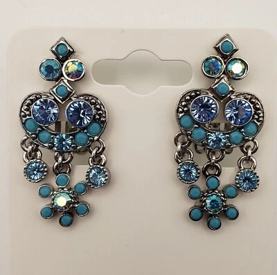 Pendientes Clipon Colgantes Vintage Kirks Folly Imitación Turquesa Azul AB Estrás Foto 1 de 4