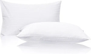 2 Pack Luxury 100% Cotton Pillow Queen Size Feather Pillow Insert Soft Support - Picture 1 of 8