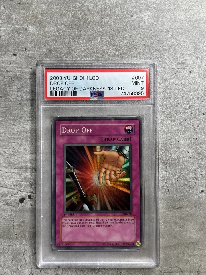 Yugioh Card 1st Ed. Drop Off Super R PSA 9 Mint, LOD-097 2003 (1) - Image 1 of 4