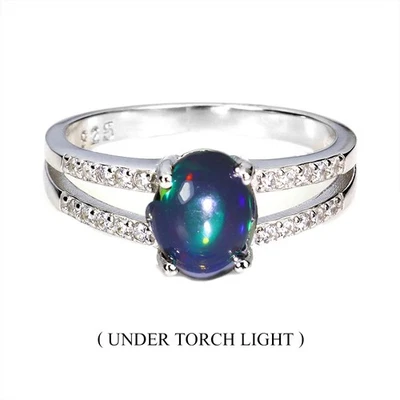 Anillo de plata de ley 925 ovalado ópalo negro 8x6 mm piedras preciosas naturales joyería tamaño 8 Foto 1 de 4