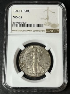 1942 d walking liberty half dollar NGC MS62 - Picture 1 of 2