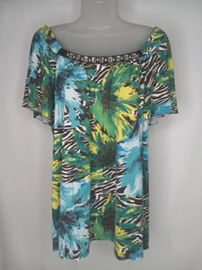Blusa AB Studio donna taglia XL paillettes floreale manica corta top - Foto 1 di 9